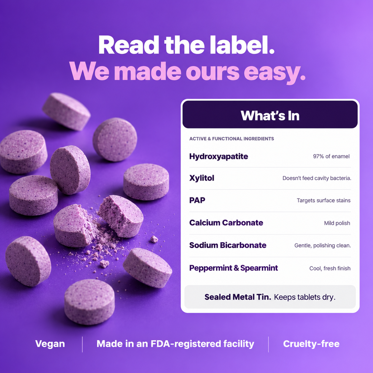 Purple Toothpaste Tablet with Hydroxyapatite
